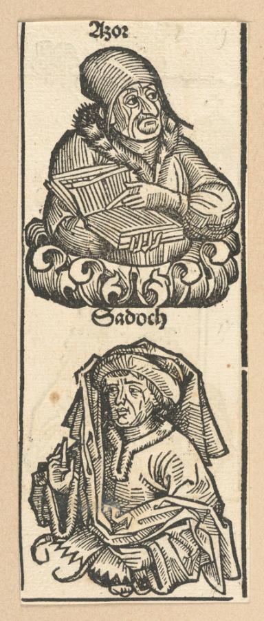 Schedelsche Weltchronik - Gelehrte: Azor, Sadoch (65v)
