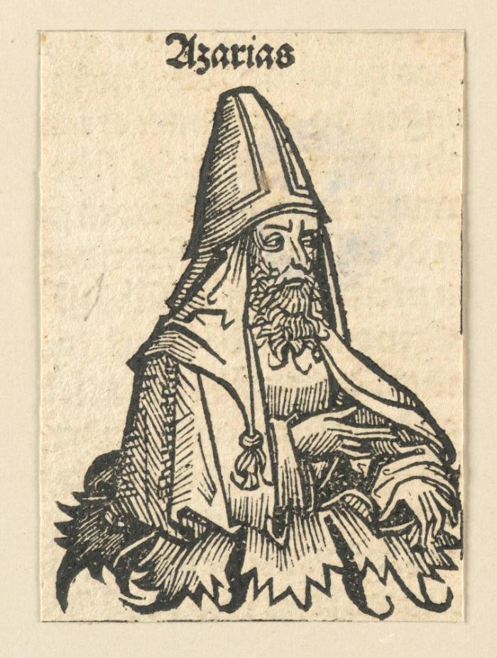 Schedelsche Weltchronik - Gelehrte: Azarius (50v)