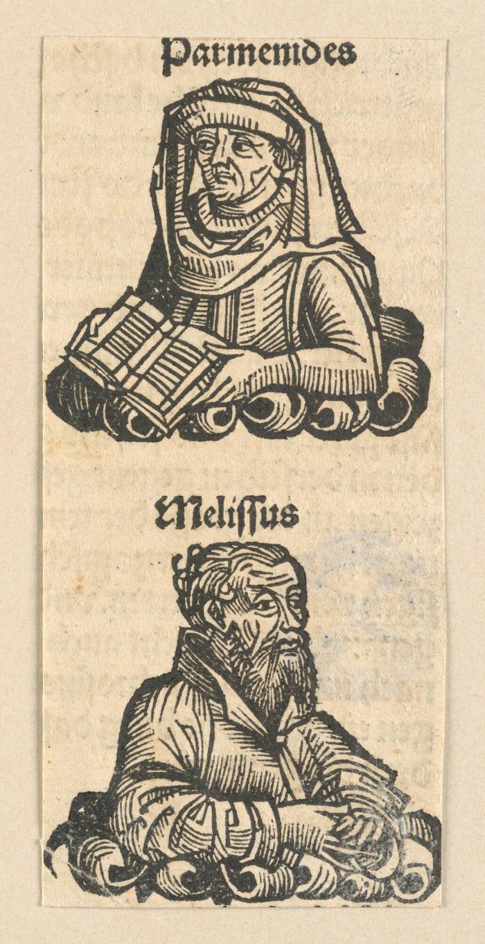Schedelsche Weltchronik - Gelehrte: Parmenides, Melissus (72v)