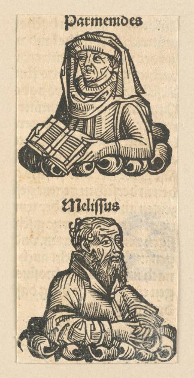 Schedelsche Weltchronik - Gelehrte: Parmenides, Melissus (72v)