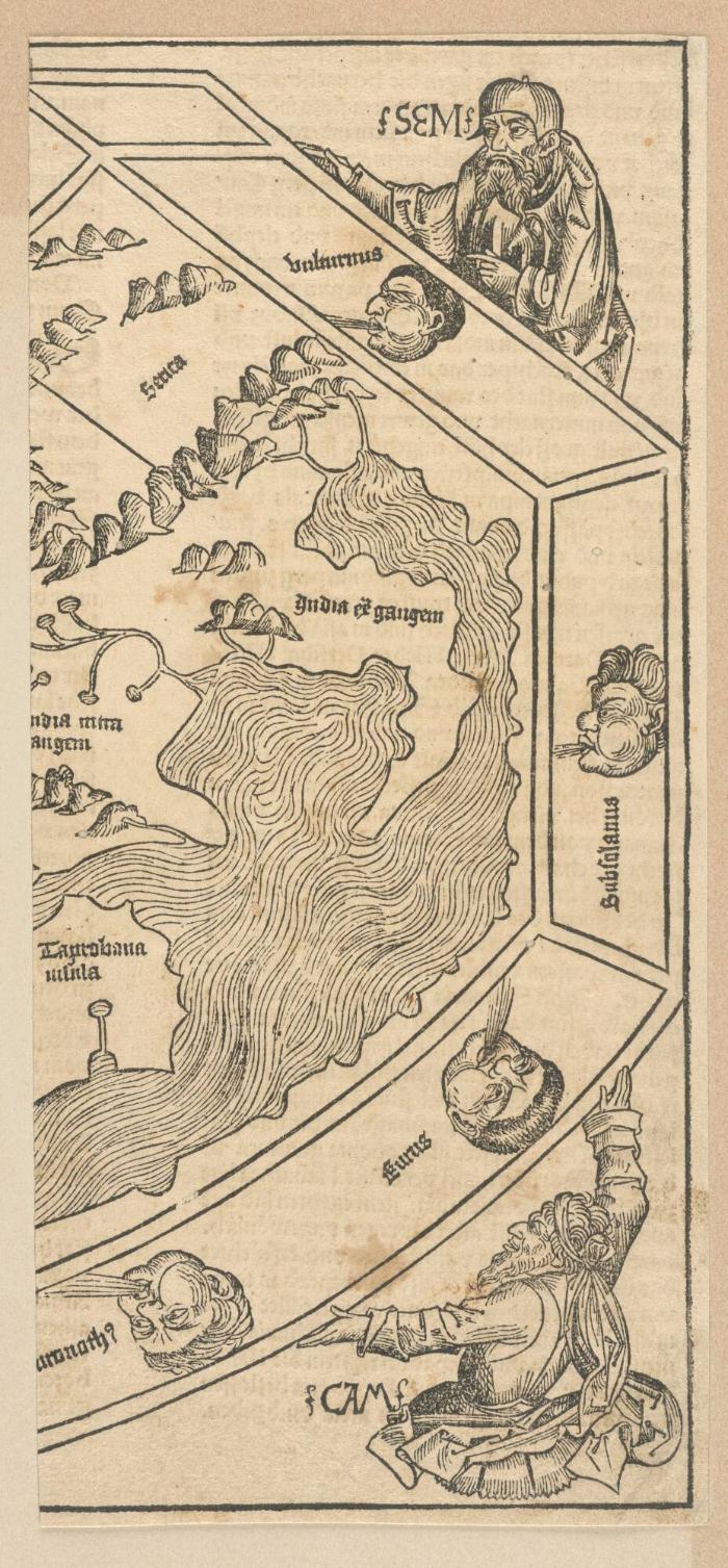 Schedelsche Weltchronik - rechter Teil der Weltkarte, Sem und Cam (13r)