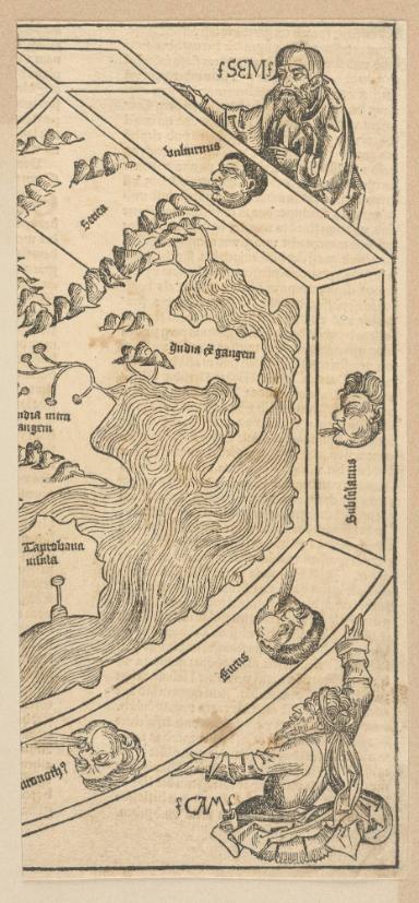 Schedelsche Weltchronik - rechter Teil der Weltkarte, Sem und Cam (13r)